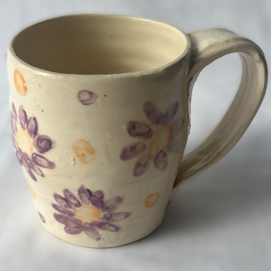 White Ceramic Mug with Purple Flower Design