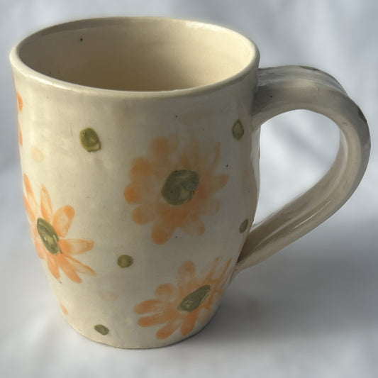 White Ceramic Mug with Orange Flower Design