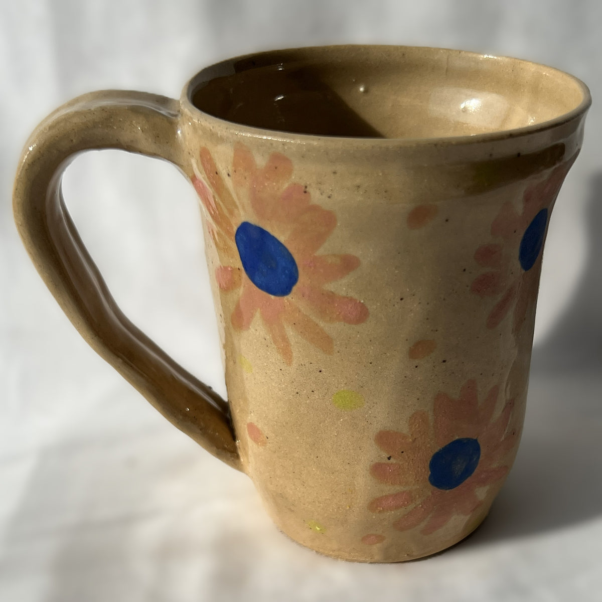 Smooth Glaze on Ceramic Mug with Pink flowers painted on