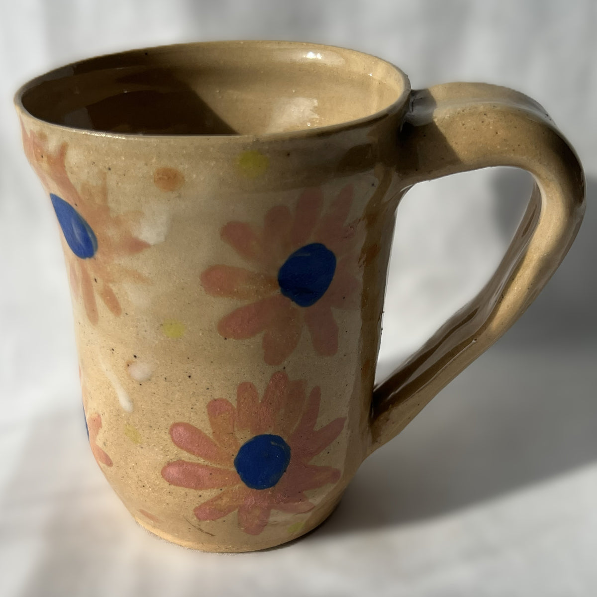 Smooth Glaze on Ceramic Mug with Pink flowers painted on