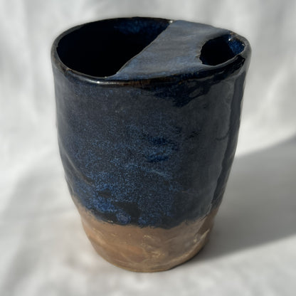 Smooth Textured Ceramic Blue and Brown to go mug with no handle