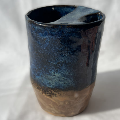 Smooth Textured Ceramic Blue and Brown to go mug with no handle