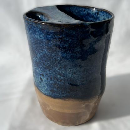 Smooth Textured Ceramic Blue and Brown to go mug with no handle