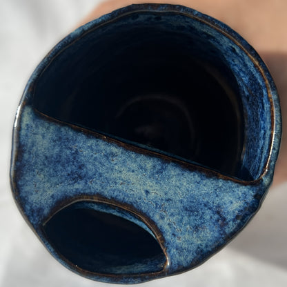 Smooth Textured Ceramic Blue and Brown to go mug with no handle