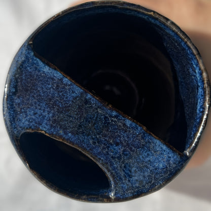 Smooth Textured Ceramic Blue and Brown to go mug with no handle