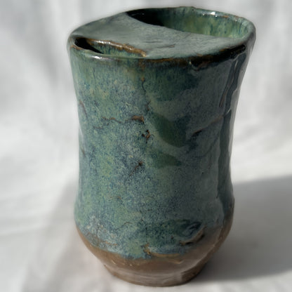Smooth Textured Ceramic Green and Brown to go mug with no handle