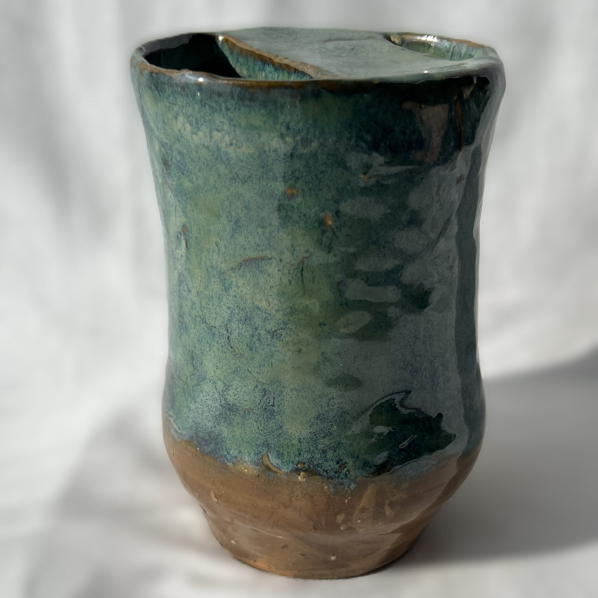 Smooth Textured Ceramic Green and Brown to go mug with no handle