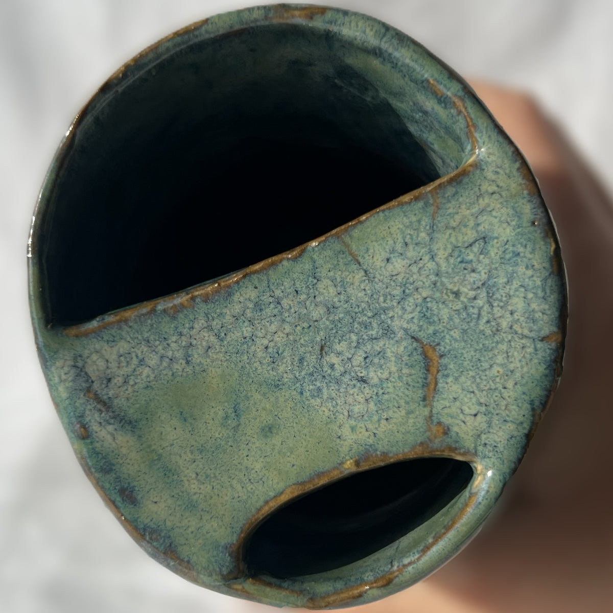 Smooth Textured Ceramic Green and Brown to go mug with no handle