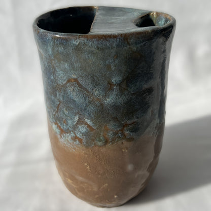 Smooth Textured Ceramic Blue and Brown to go mug with no handle