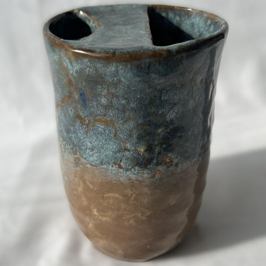 Smooth Textured Ceramic Blue and Brown to go mug with no handle