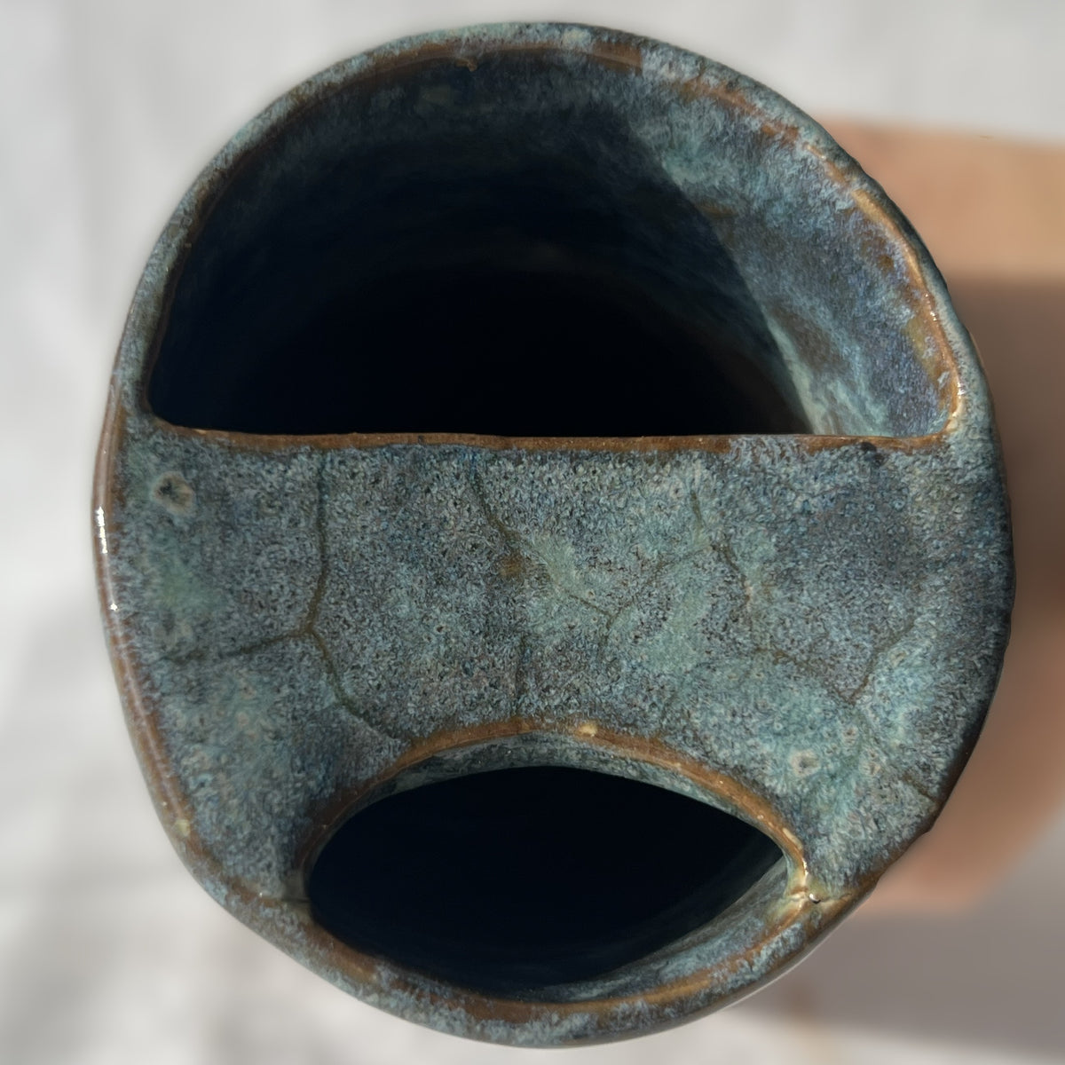 Smooth Textured Ceramic Blue and Brown to go mug with no handle