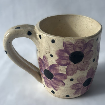 White Ceramic Mug with purple and black flower design