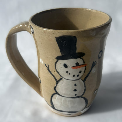 Tan Ceramic Mug with a Snowman design