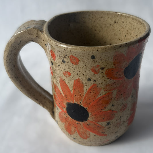 Speckled Ceramic Mug with red and black flower design