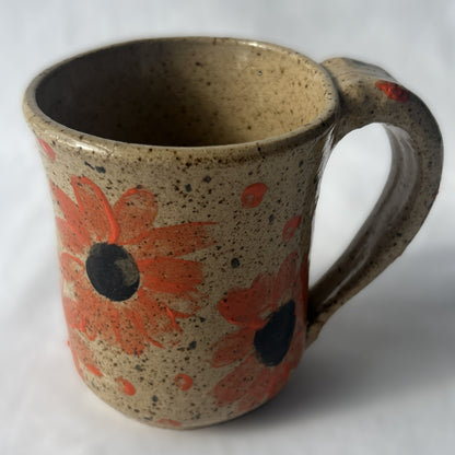Speckled Ceramic Mug with red and black flower design