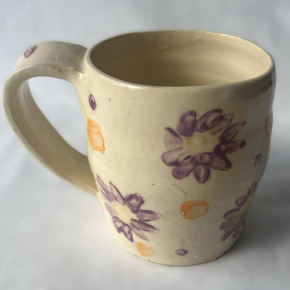 White Ceramic Mug with Purple Flower Design