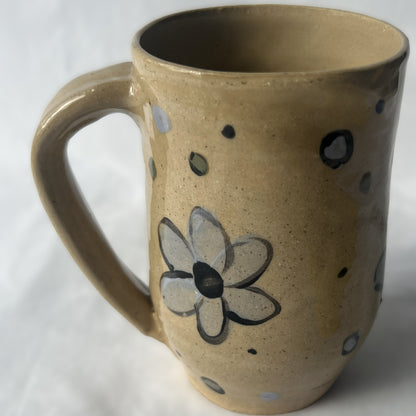 Tan Ceramic Mug with Purple Flower Design