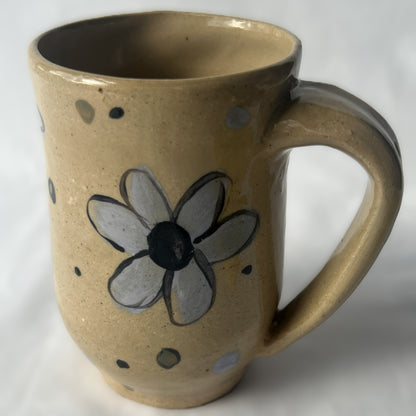 Tan Ceramic Mug with Purple Flower Design