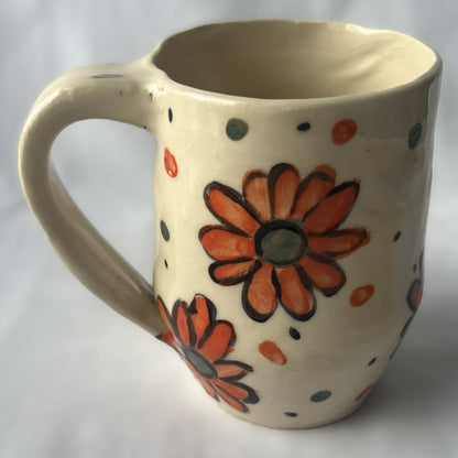 White Ceramic Mug with Red Flower Design