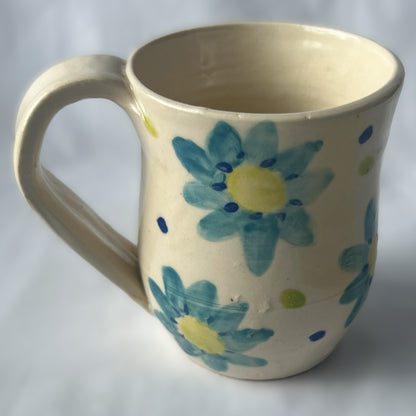 White Ceramic Mug with Blue Fower Design