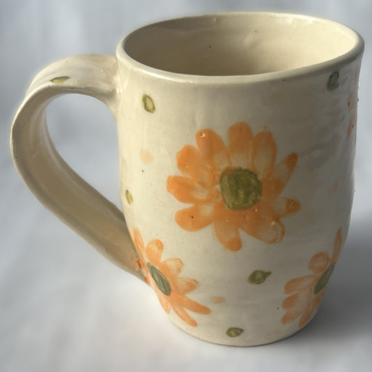 White Ceramic Mug with Orange Flower Design