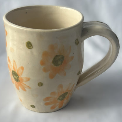 White Ceramic Mug with Orange Flower Design