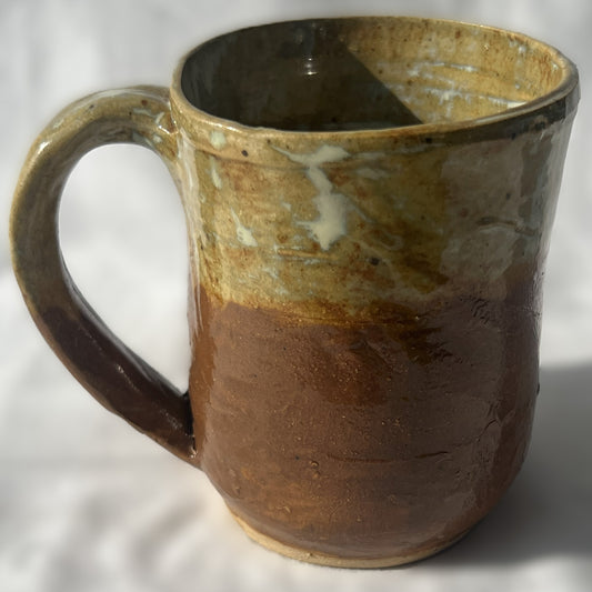 Brown Ceramic Mug with half tan glaze and half brown glaze 