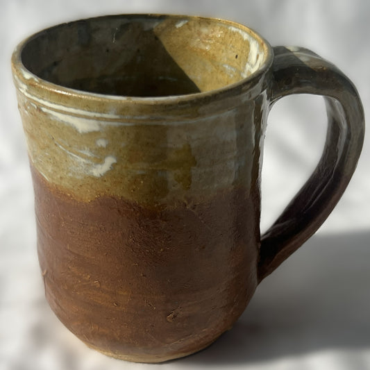 Brown Ceramic Mug with half tan glaze and half brown glaze 
