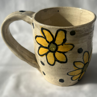 White Ceramic Mug with yellow Flower Design 