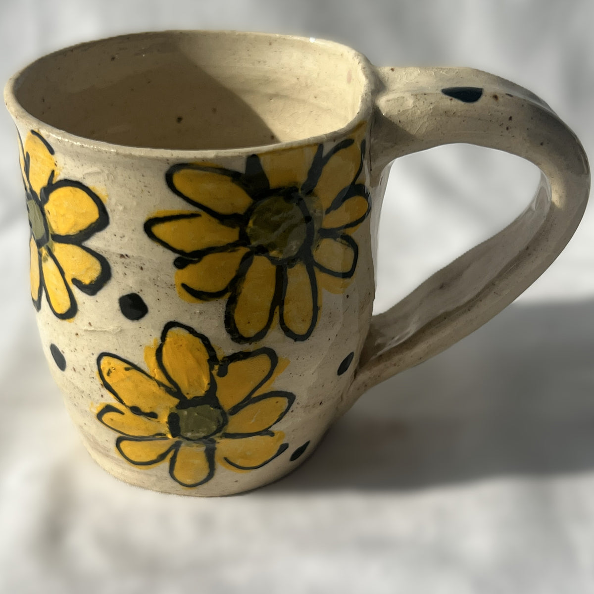White Ceramic Mug with yellow Flower Design 